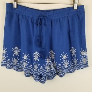 NWOT Loft Blue Shorts With White Embroidery Design